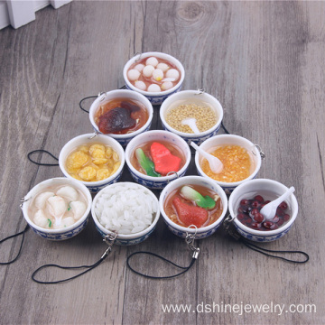 PVC Simulated Food Keychain Small Bowl Keyring For Phone